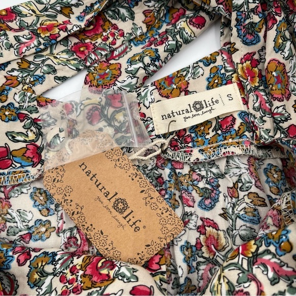 New Natural Life Sz Small High Neck Tiered Mini Dress Floral Print Tie Back - Picture 7 of 11